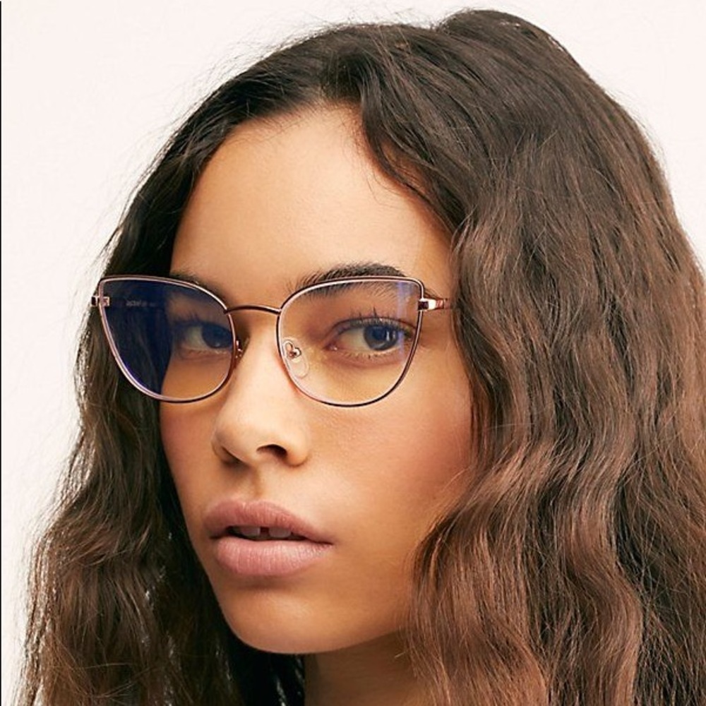 The Book Club: “Discount Off Jaunty Pisco” Rose Gold Blue Light Cateye Glasses